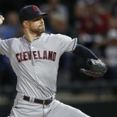 Sep 7, 2017; Chicago, IL, USA; Cleveland Indians starting pitcher Corey Kluber (28) delivers against the Chicago White Sox during the first inning at Guaranteed Rate Field. Mandatory Credit: Kamil Krzaczynski-USA TODAY Sports