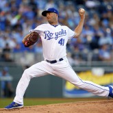 Aug 22, 2017; Kansas City, MO, USA; Kansas City Royals starting pitcher Danny Duffy (41) pitches against the Colorado Rockies in the first inning at Kauffman Stadium. Mandatory Credit: Jay Biggerstaff-USA TODAY Sports