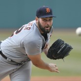 Apr 12, 2018; Cleveland, OH, USA; Detroit Tigers starting pitcher Michael Fulmer (32) delivers i the first inning against the Cleveland Indians at Progressive Field. Mandatory Credit: David Richard-USA TODAY Sports