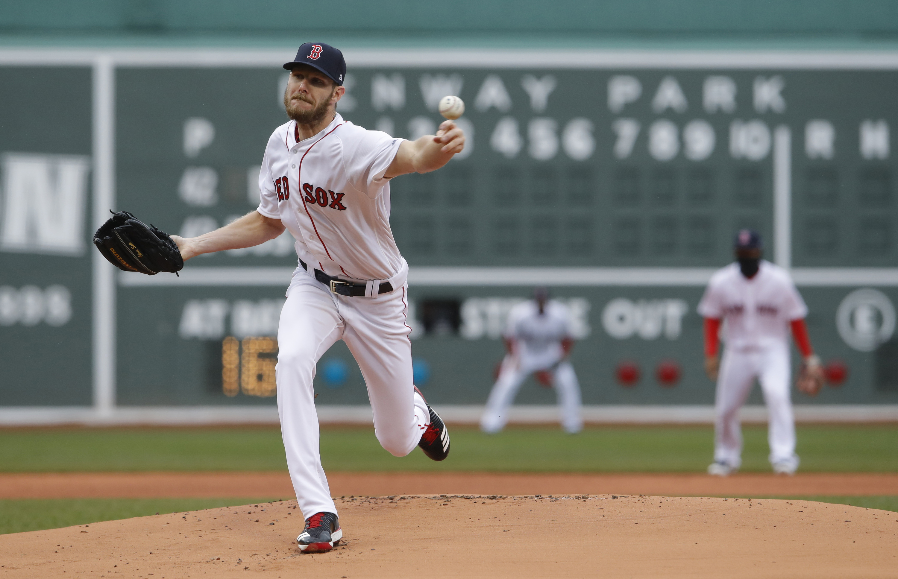 Apr 15, 2018; Boston, MA, USA; Boston Red Sox starting pitcher Chris Sale throws the ball against the Baltimore Orioles in the first inning at Fenway Park. Mandatory Credit: David Butler II-USA TODAY Sports