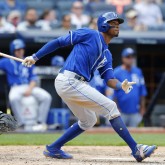 Jul 29, 2018; Bronx, NY, USA; Kansas City Royals shortstop Rosell Herrera (7) follows through on a home run in the eighth inning against the New York Yankees at Yankee Stadium. Mandatory Credit: Noah K. Murray-USA TODAY Sports